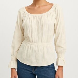 Mes Demoiselles Olive‎ Floral Embroidered Poplin Top